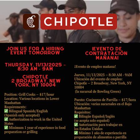 Chipotle Hiring Event Tomorrow ¡Evento de empleo mañana! 11.13.25